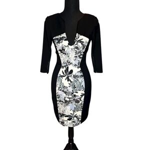 Black Halo Monochrome Floral Long Sleeve Dress